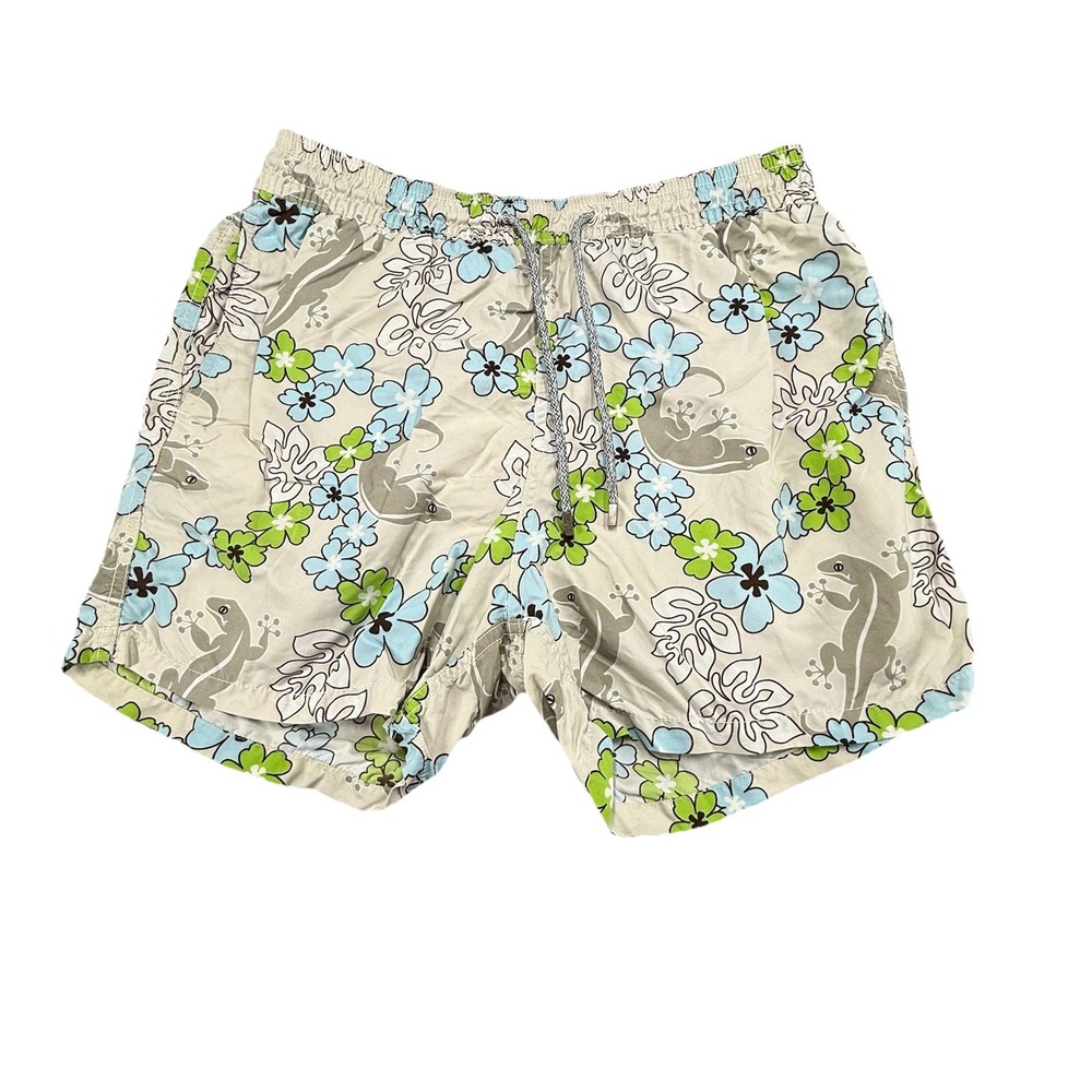Vilebrequin Floral Mesh Lined Lizard Print Swimtrunk Size XL Gray